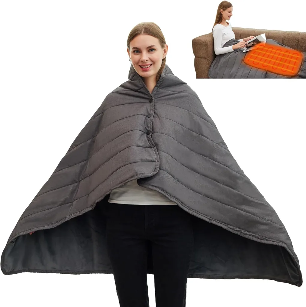 IMounTEK USB Heated Blanket – Washable Flannel Poncho Shawl Wrap, 3 Temperature Levels