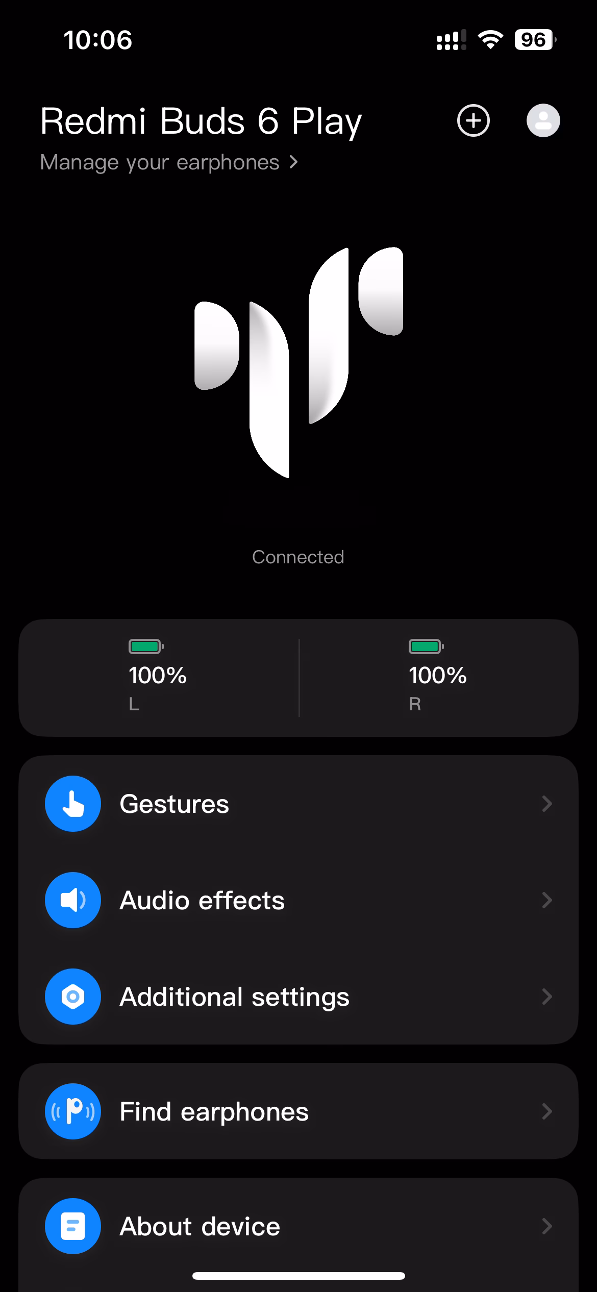 Redmi Buds 6 Battery levels on App