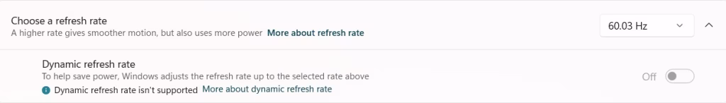 windows 11 default refresh rate 60 Hz