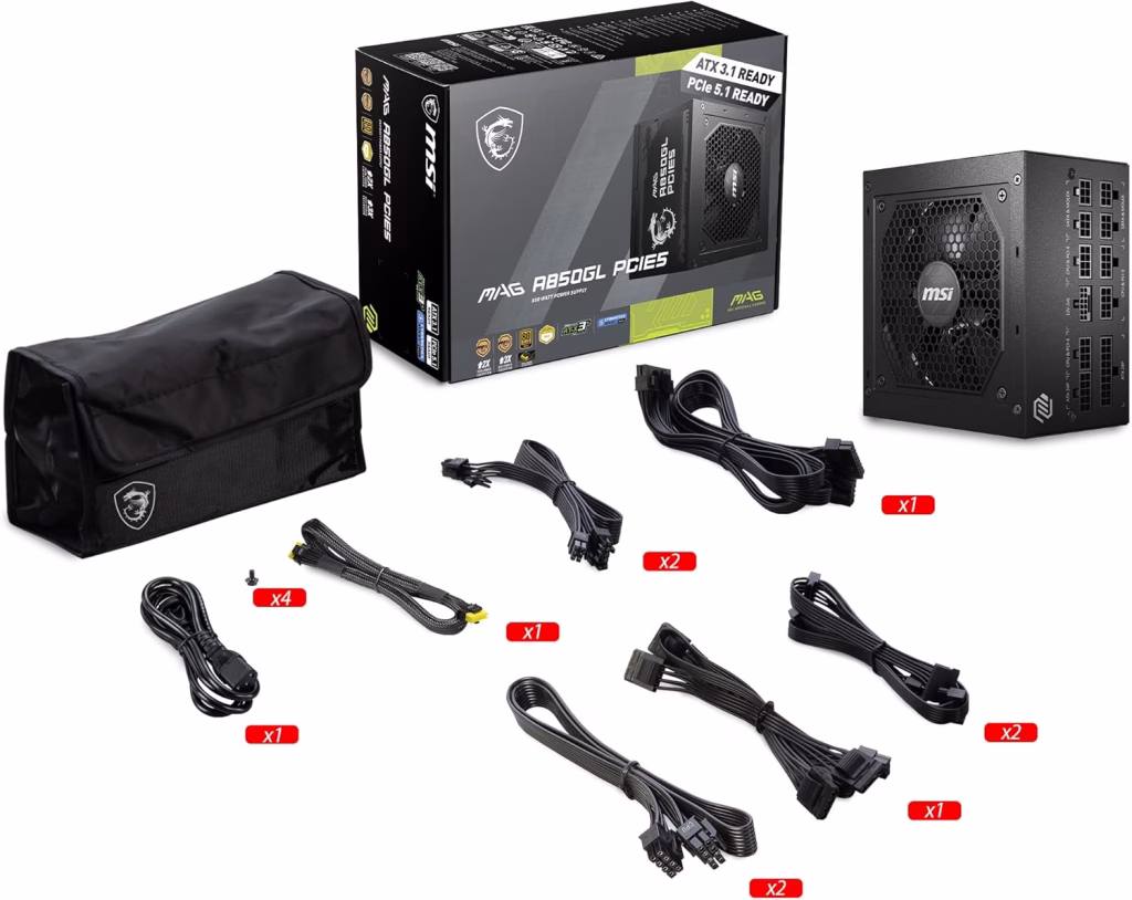 MSI MAG A850GL PCIE5 850W power supply for budget-friendly RTX 5080 PC builds