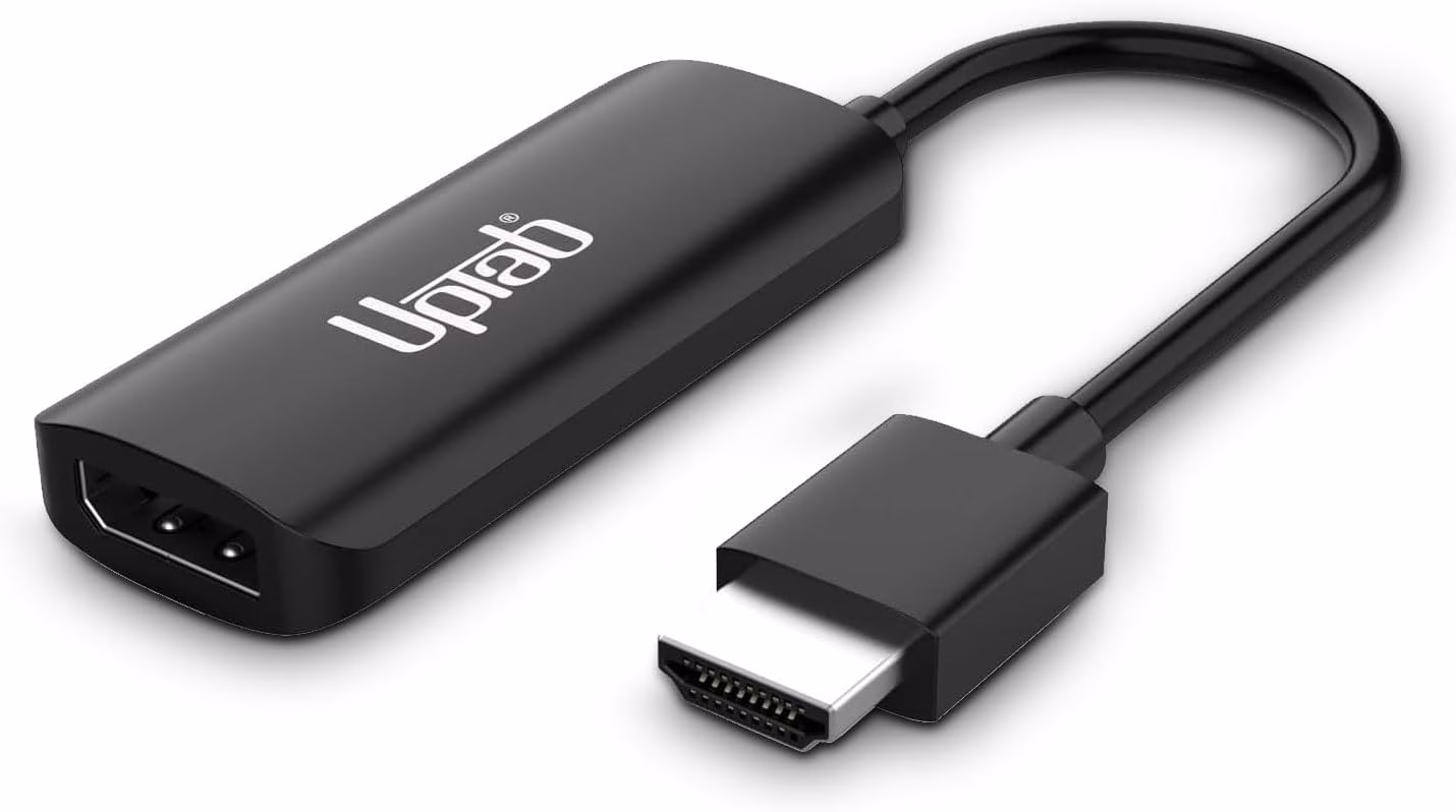 UPTAB HDMI 2.1 to DisplayPort 1.4 Active Adapter for PS5 4K 120Hz and 8K 60Hz gaming monitor setup.